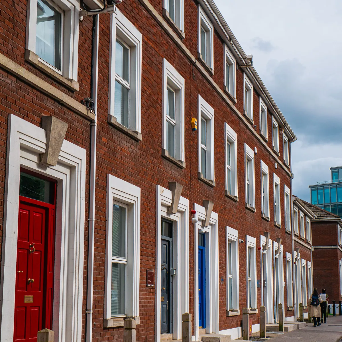 Georgian red-brick terraced houses on a street in Dublin